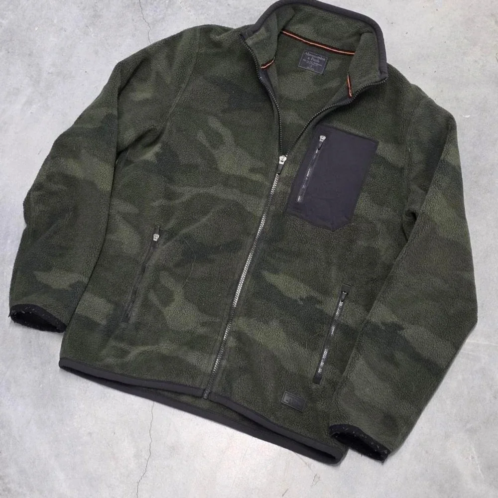 Abercrombie & Fitch green army camo fleece pullover jacket Size S - Picture 1 of 6